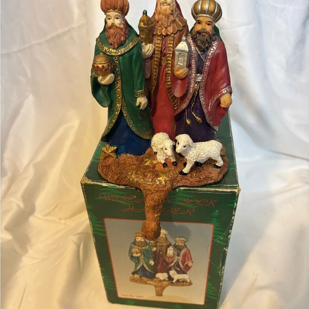 Vintage Three Wise Men Sock Hanger Holiday Figurine Multicolor Ceramic Heavy